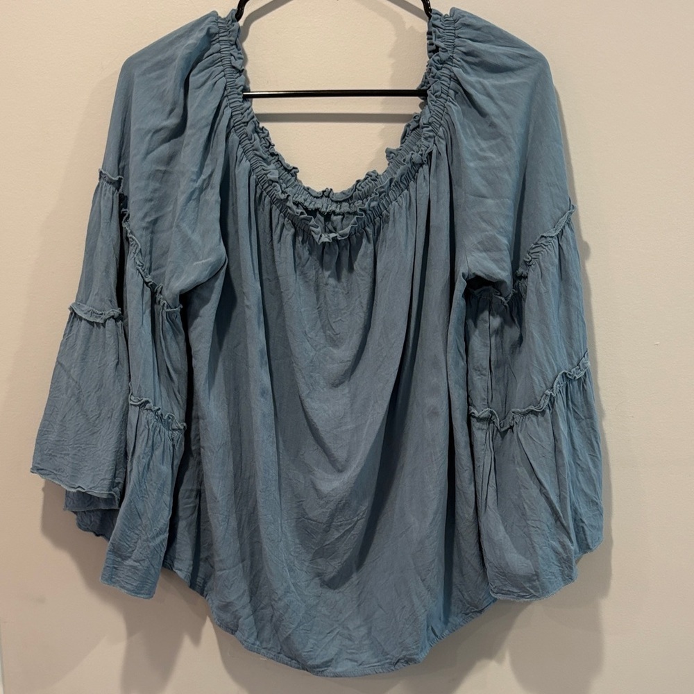 Women's Blue Ruffled Top